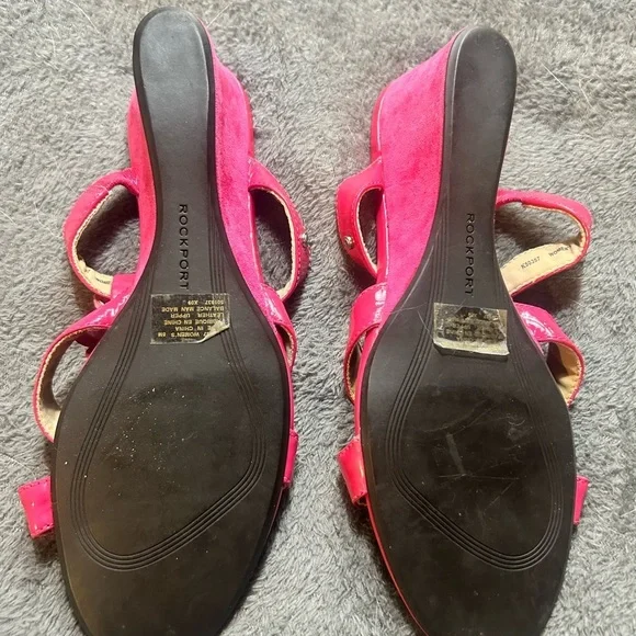 Rockport adiprene 7 hot pink floral, stray, sandals, wedge, heel, shiny leather - Picture 4 of 7